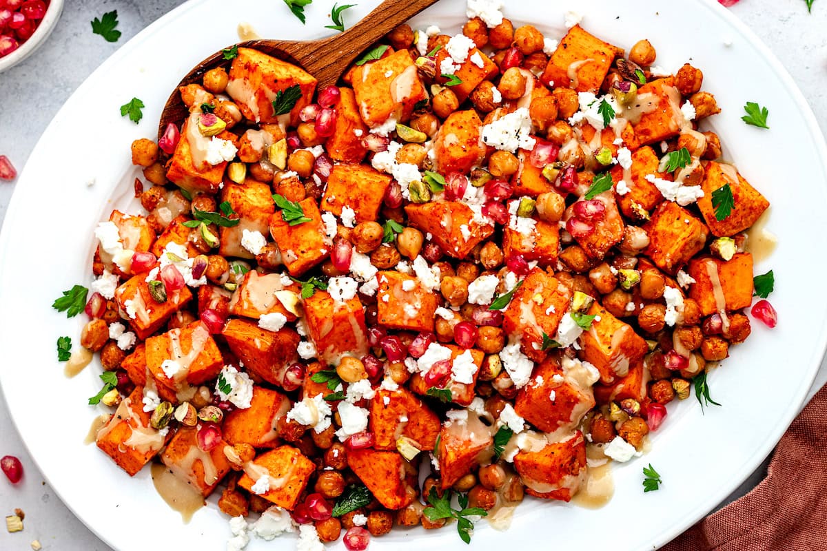 This Roasted Sweet Potato & Chickpea Side Will Wow Your Guests