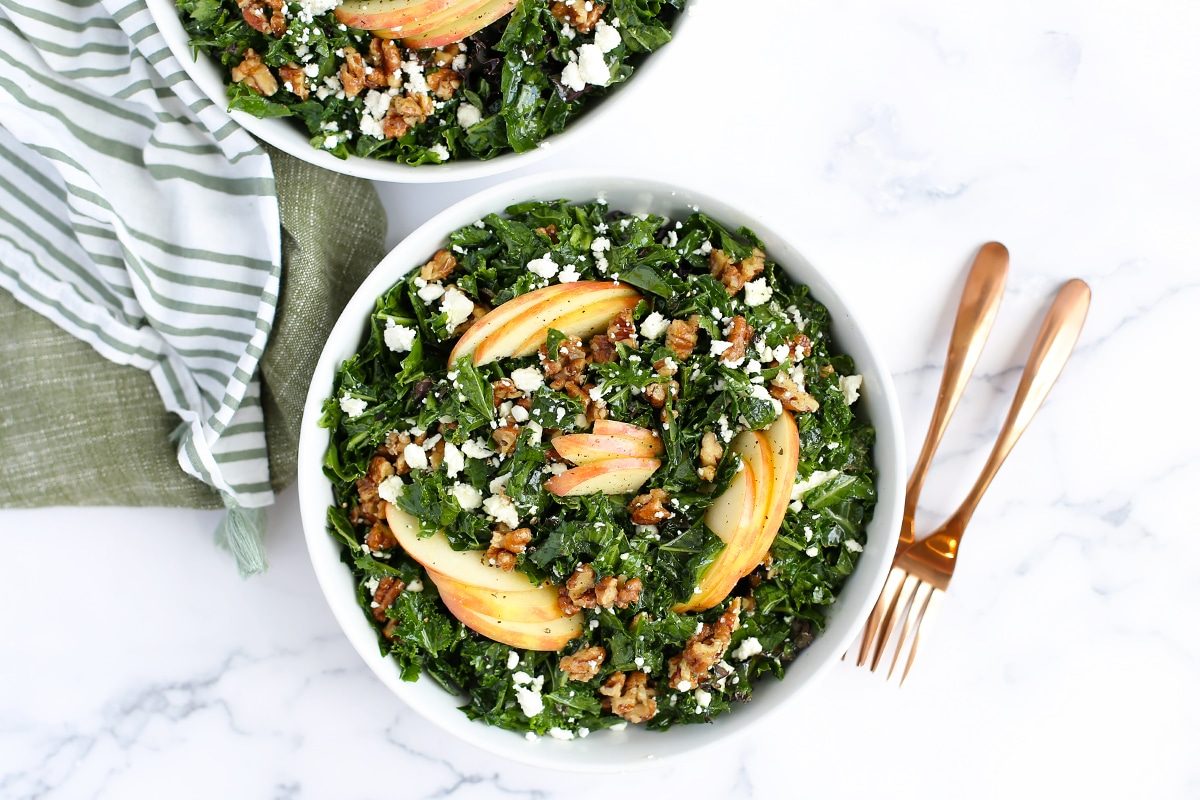 Massaged Kale Salad with Apples, Feta & Pecans